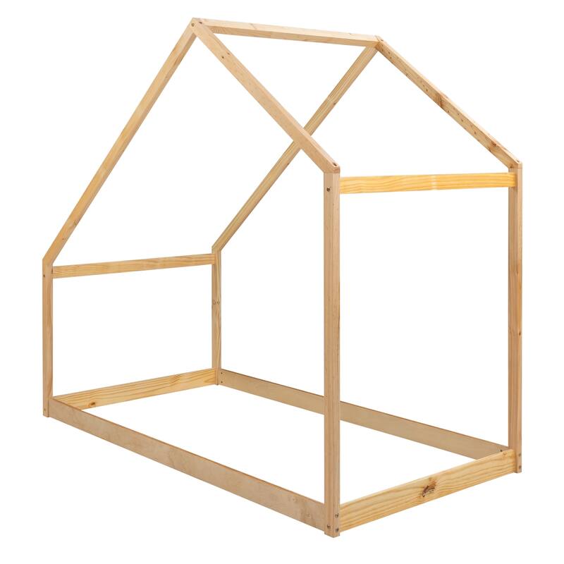 Twin Size House Bed Frame with Semi-Enclosed Design, Perfect for Kids