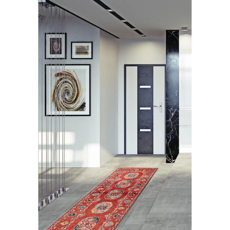 ECARPETGALLERY Hand-knotted Uzbek Ghazni Red Wool Rug - 2'7 x 9'5