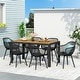 preview thumbnail 1 of 8, Roma Outdoor Wood and Resin Outdoor 7 Piece Dining Set by Christopher Knight Home Black + Teak - 7-Piece Sets