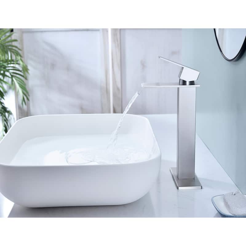 Waterfall Bathroom Sink Single Handle Faucet with Pop Up Drain, No Overflow, Corrosion and Rust Resistant