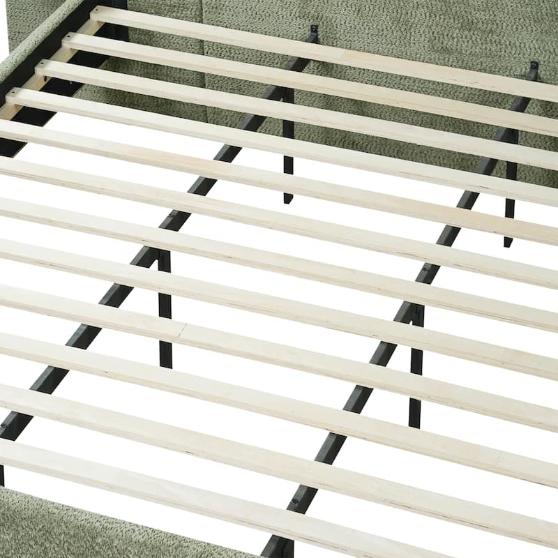 Christopher Knight Home - Modern Boucle Upholstered Platform Bed with Built-In Floating Shelves