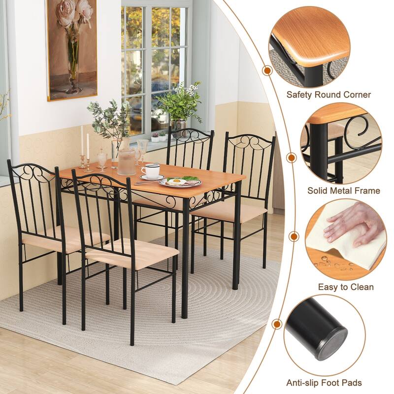 Costway 5 PCS Dining Set Wood Metal 30" Table & 4 Chairs Upholstered