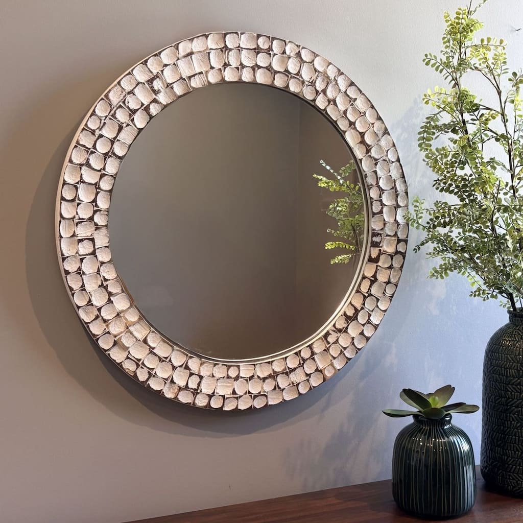 Mila Coconut Shell Round Wall Mirror by East at Main