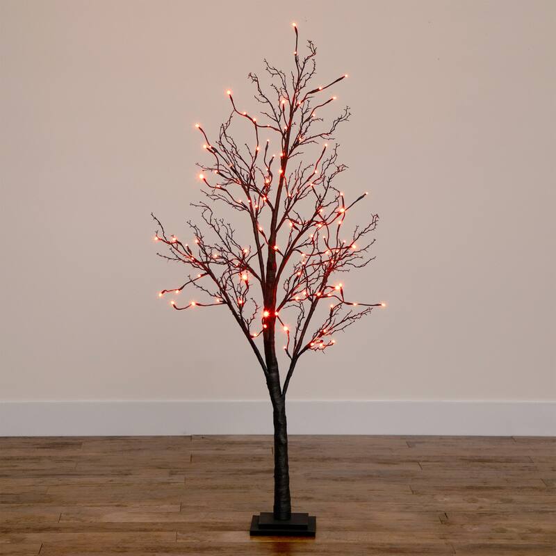 Pre-Lit Artificial Black Twig Halloween Tree - 5' - Purple and Orange LED Lights