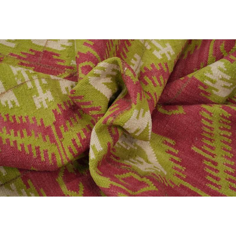 Hand Woven Oriental 100% Wool Carpet Southwestern All-Over Pink Kilim Area Rug - 8' 10'' X 5' 10''