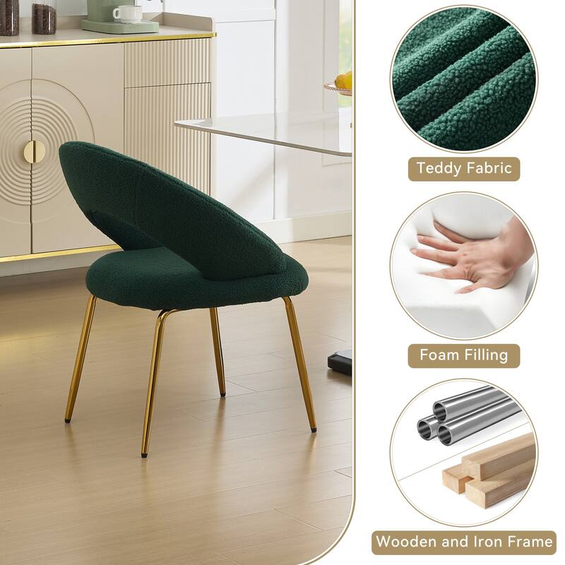 Teddy Fabric Dining Accent Chairs with Curved Backrest and Gold Metal Legs - 250lb Capacity