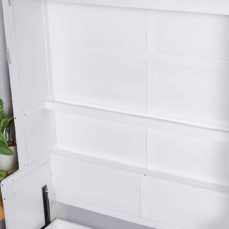 Queen Size Murphy Bed Wall Bed with Closet, Hydraulic Lift, Storage Shelf and Wardrobe, Space Saving Cabinet Bed