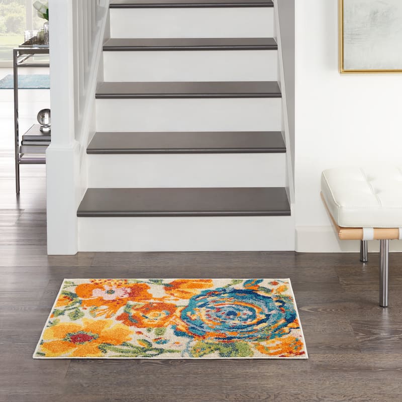 Nourison Allur Modern Abstract Floral Area Rug - 2' x 3' - Ivory Multicolor - Rectangle