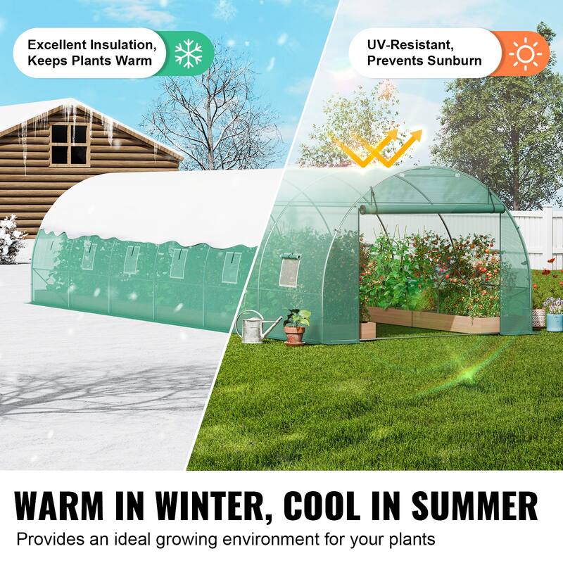 Walk-in Tunnel Greenhouse, Hoop House Greenhouse Tunnel, Plant Hot House with Galvanized Steel Frame, Green PE Cover