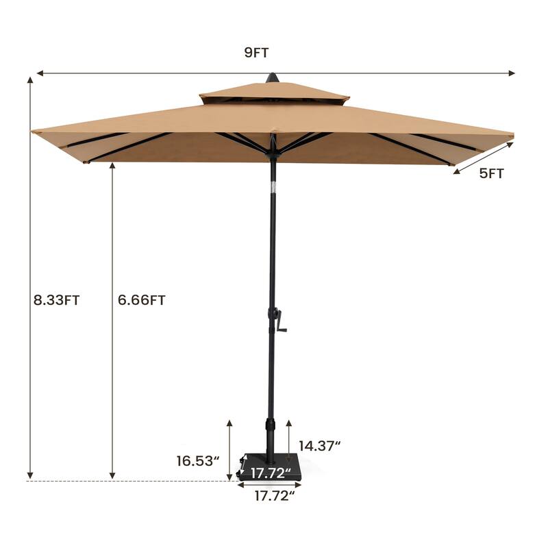 Pellebant 9 x 5 Ft Outdoor Double Top Market Umbrella with Wheels Base