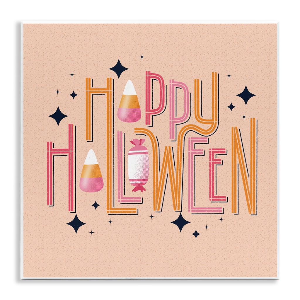 Stupell Happy Halloween with Candy Wall Plaque Art Design By Sarah Hickman