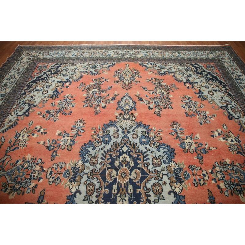 Hand Knotted Oriental 100% Wool Carpet Traditional Floral Coral Hamedan Area Rug - 13' 1'' X 10' 3''
