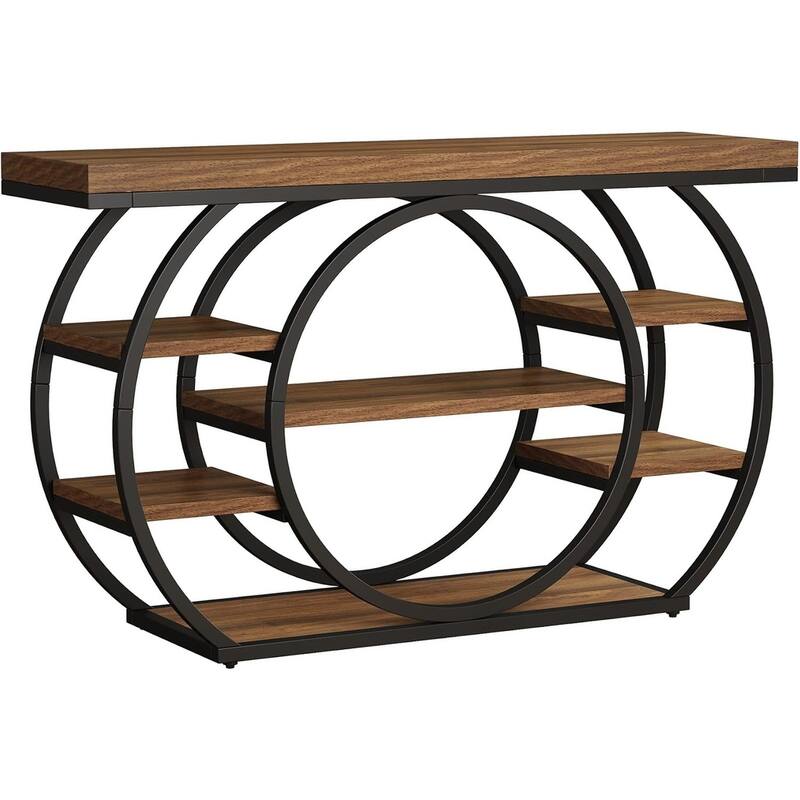 5-Tier Industrial Entryway Table with Metal Frame, 47" Console Table, Narrow Sofa Table Behind Couch Accent Tables