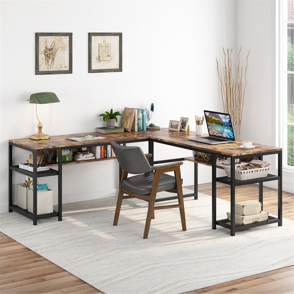 69 Inch L Shaped Desk Computer Desk with Bookcase On Sale Bed