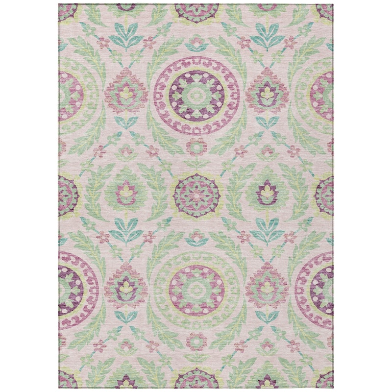 Machine Washable Indoor/ Outdoor Chantille Suzani Boho Rug