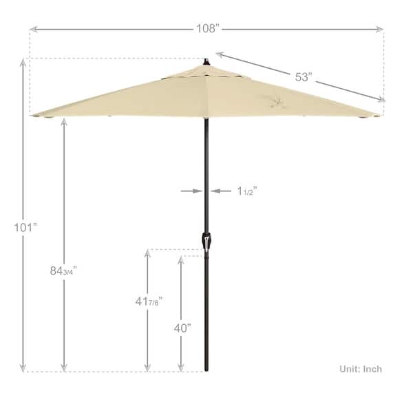 dimension image slide 18 of 29, North Bend 9-foot Round Auto-tilt, Bronze Finish, Sunbrella Patio Umbrella by Havenside Home