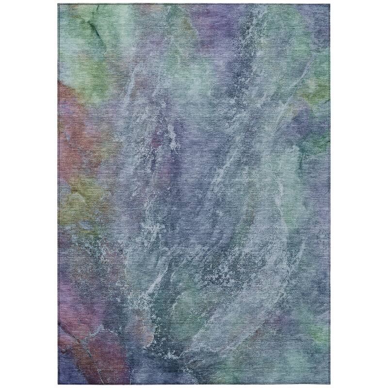 Machine Washable Indoor/ Outdoor Abstract Watercolor Chantille Rug