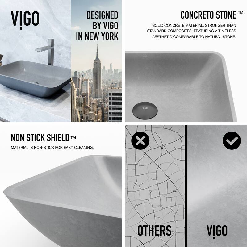 VIGO Duomo 18"L x 13"W Concrete Vessel Sink and Nova 10"H Faucet Set
