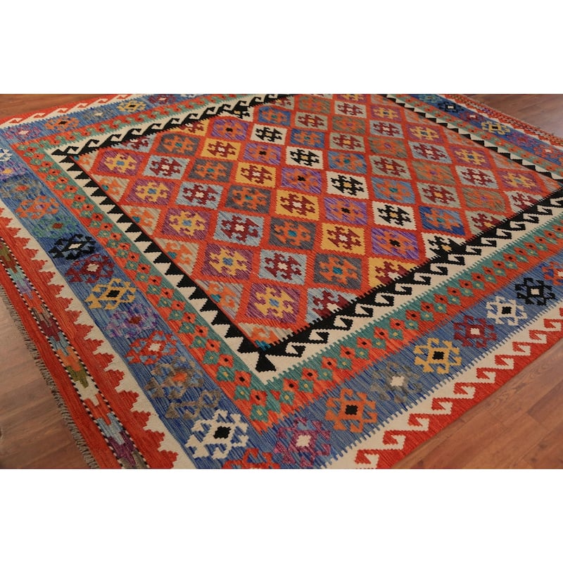 South Western Style Kilim Oriental Rug Flatweave Bedroom Wool Carpet - 8'4"x 9'9"