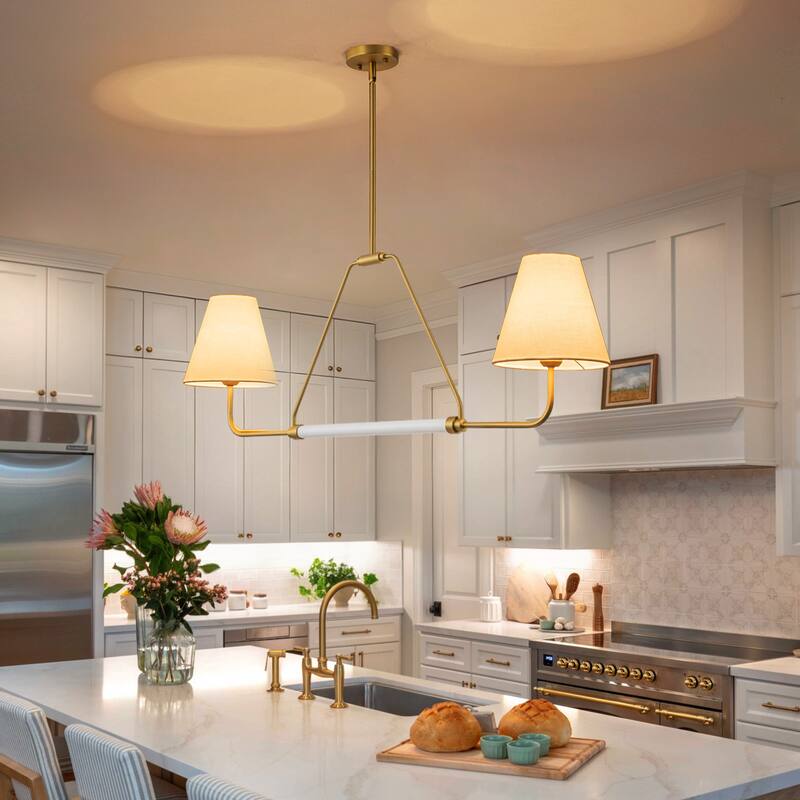 2-Light Linear Chandelier with Fabric Shade