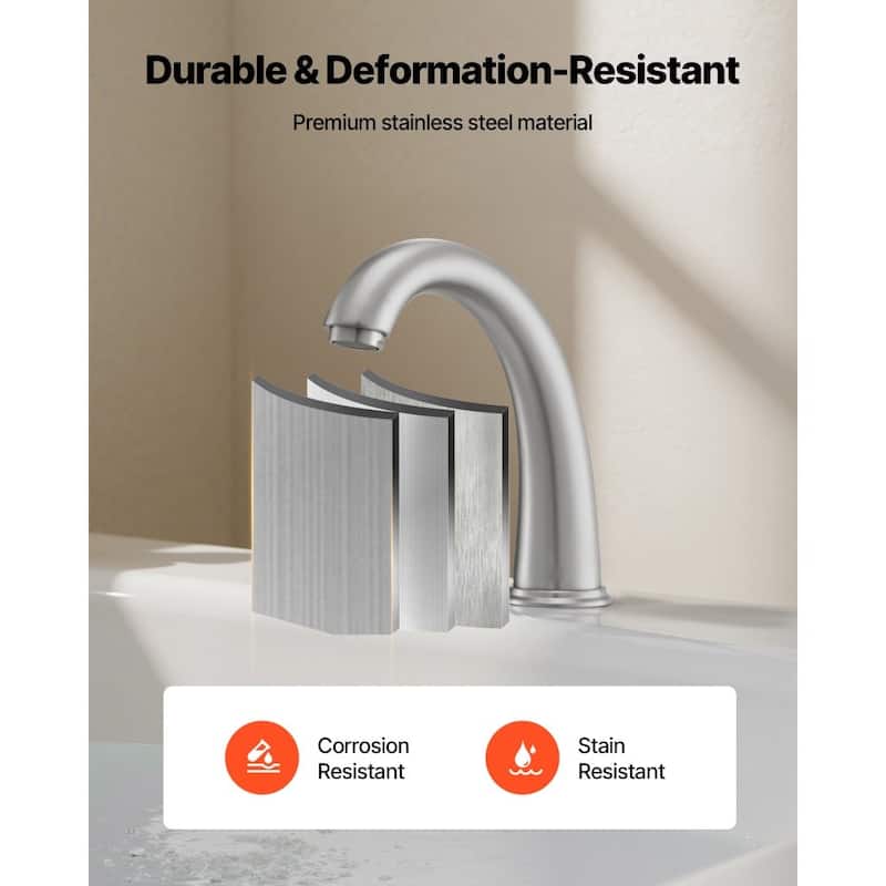 Brushed Stainless Steel Roman Tub Faucet with Dual Handles, 3-Hole Deck Mount Drip-Free Design - 6.69” x 2.05” x 9.84”