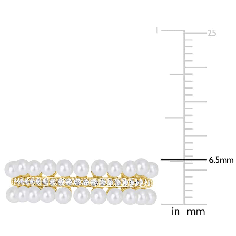 Miadora White Cultured Freshwater Pearl and 1/10ct TDW Diamond Multi-row Eternity Ringing 10k Yellow Gold