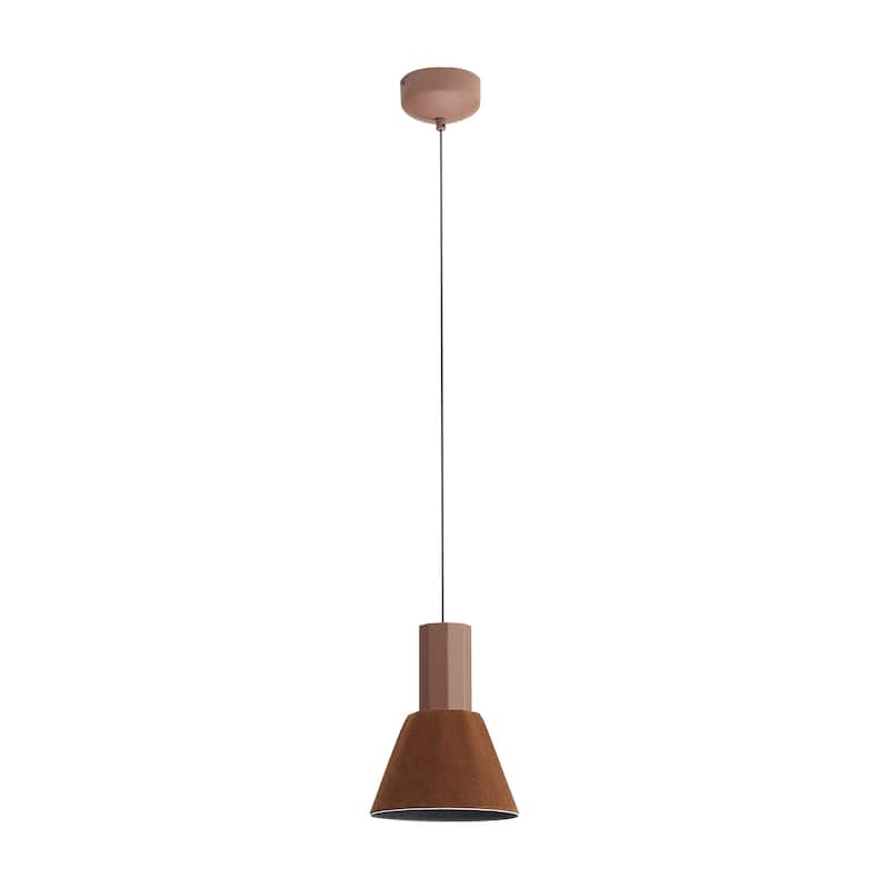 Golden Lighting Faroe 8in Integrated LED Pendant in Coffee/Black Felt - Brown