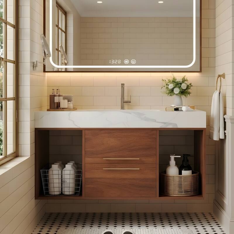 39.4" Ceramic Sink Bathroom Vanity, Floating Bathroom Vanity