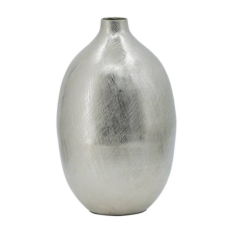 Pansy 14 Inch Modern Vase, Metal, Tall Curved Shape, Bottleneck Silver