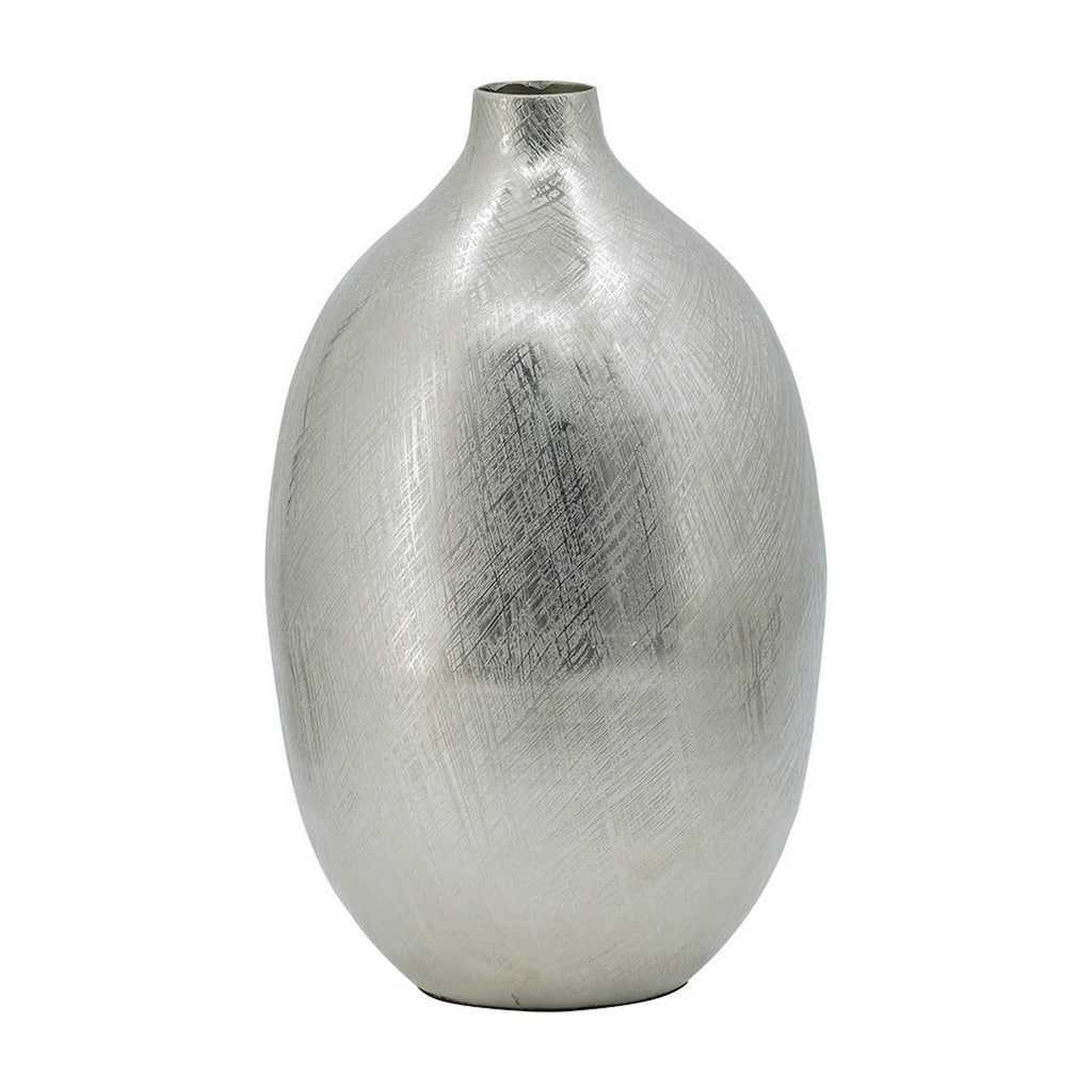 Pansy 14 Inch Modern Vase, Metal, Tall Curved Shape, Bottleneck Silver