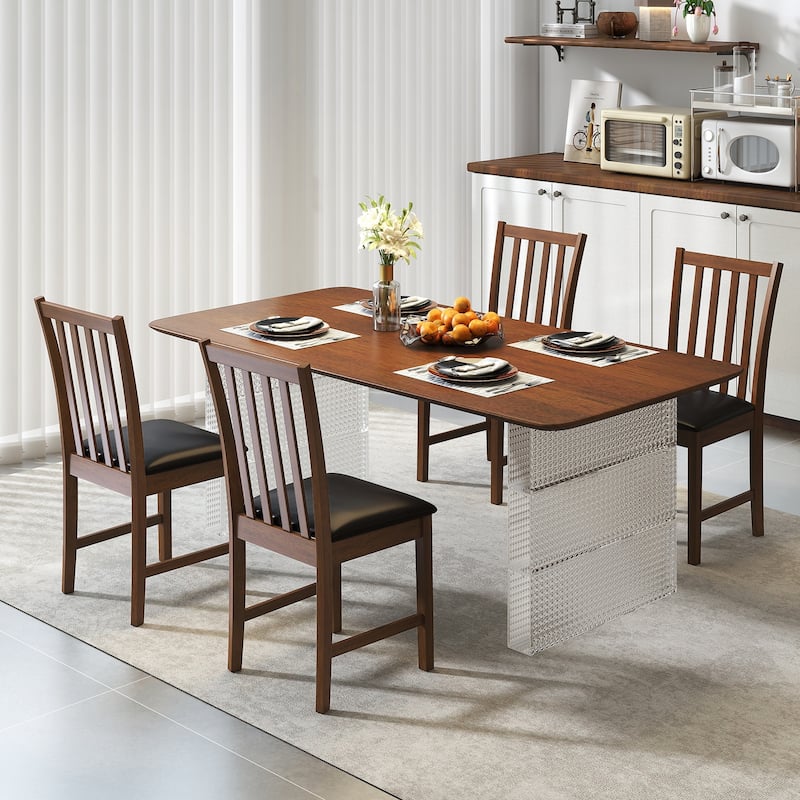 Gymax Wooden Dining Chair Set of 4 w/Rubber Wood Frame & Padded Seat &