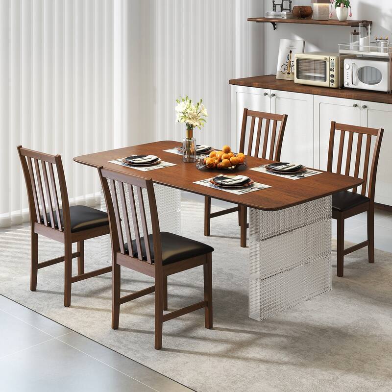 Set of 2 Upholstered Dining Chairs with PVC Leather Seats and Rubber Wood Legs Kitchen Chairs - 16" x 20" x 36"