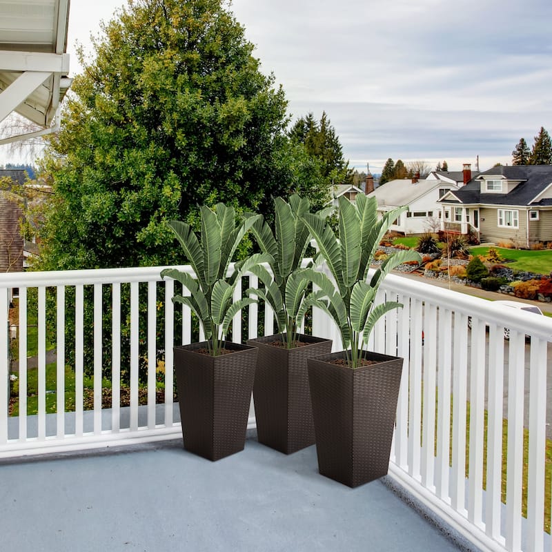 Outsunny Set of 3 Tall Planters, Outdoor & Indoor Flower Pot Set for Front Door, Entryway, Patio and Deck