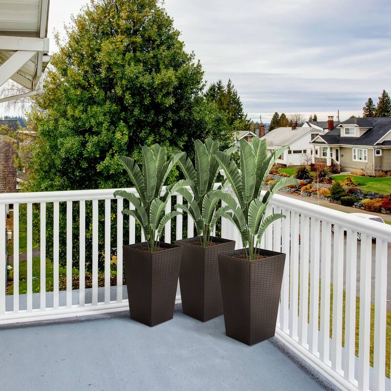 Set of 3 Tall Planters with Drainage Hole, Outdoor Flower Pots, Indoor Planters for Porch, Front Door, Entryway