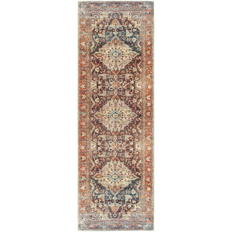 Livabliss Tawa Machine Washable Vintage Medallion Area Rug - Dark Blue/Beige - 2' 7" x 7' 10"