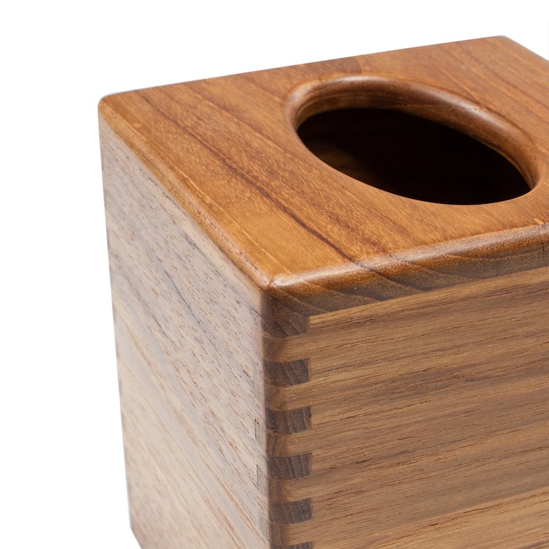 Traditional Solid Teak Square Tissue Box Cover - 5.6" x 5.3" x 5.3".