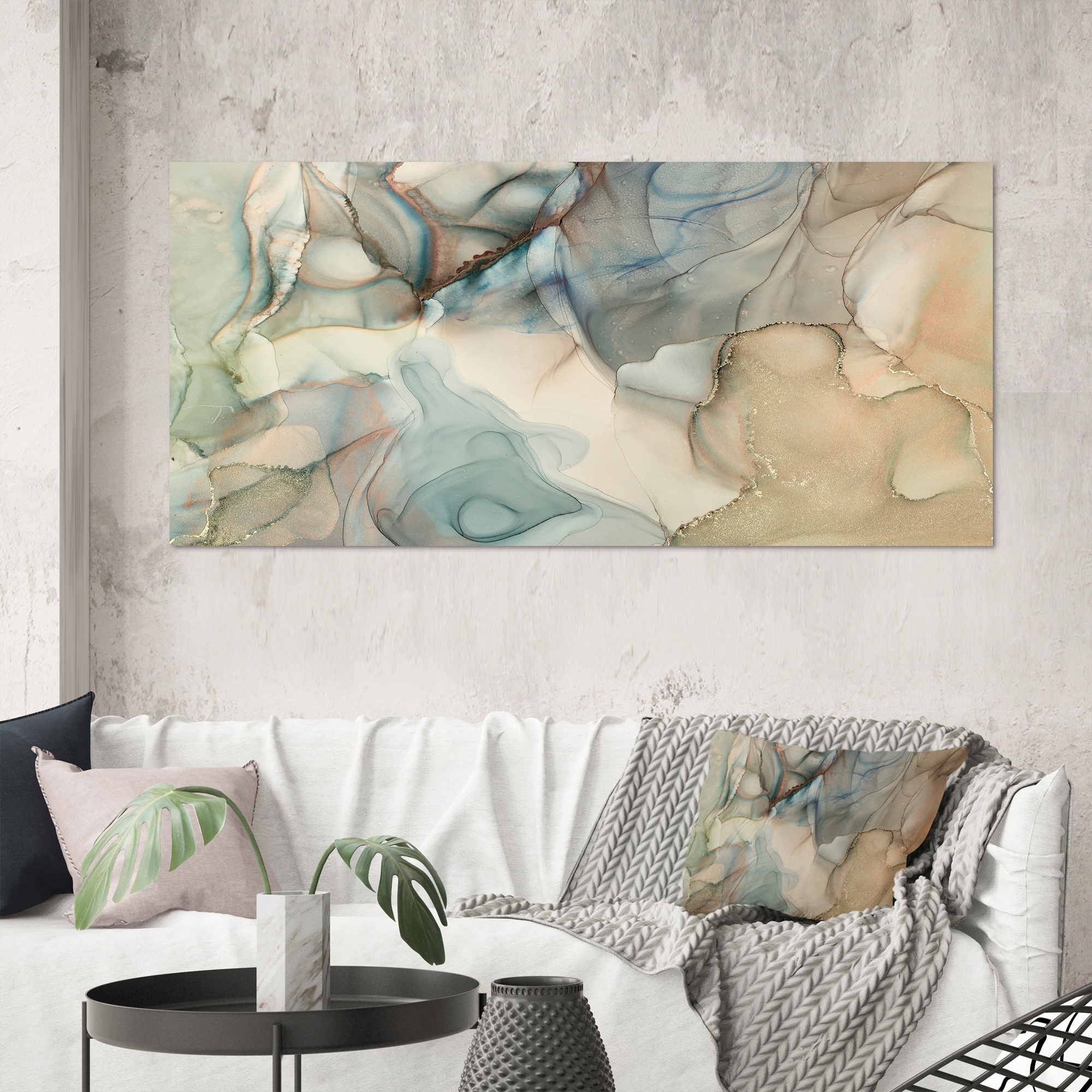 Designart "Grey Tender Liquid Art I" Modern Canvas Wall Art Print