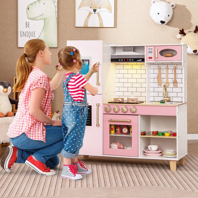Gymax Kitchen Playset for Kids w/ Realistic Lights & Sounds Range Hood