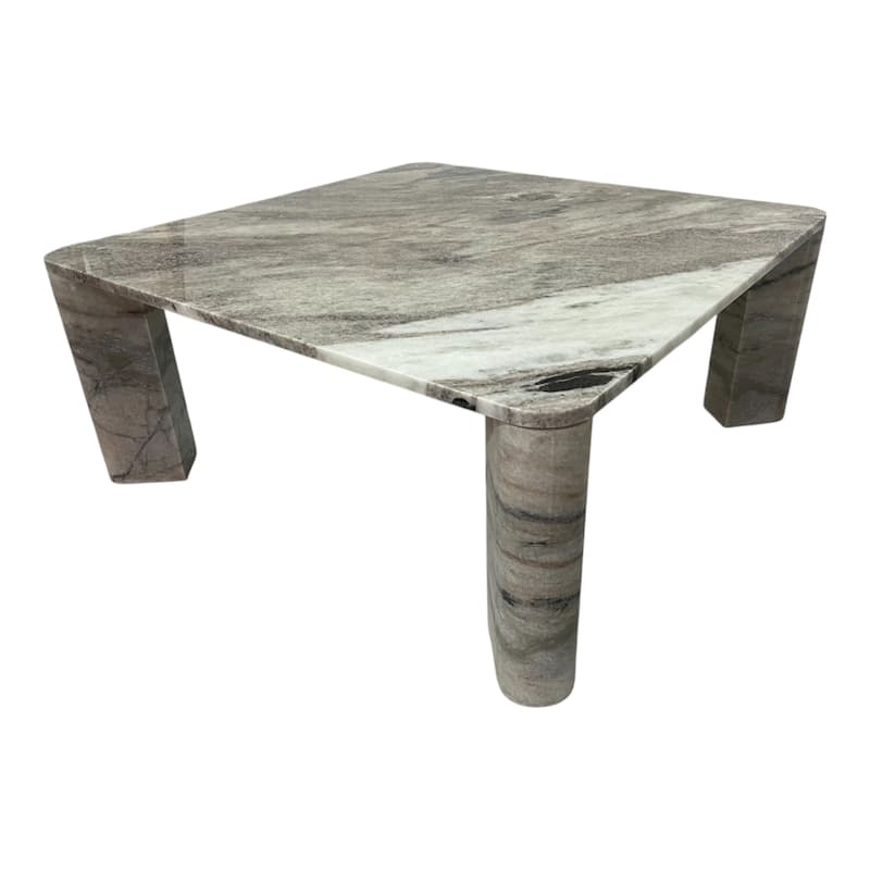 Marble Coffee Table Modern Square Rounded Corners - 17" Gray White - 40.0"