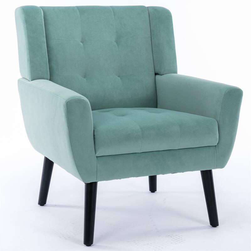 Mint Green Velvet Modern 29.53" Upholstered Buttons Tufted Accent Chair with Black Solid Wood Legs