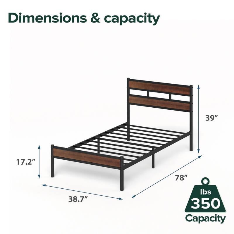 Priage by ZINUS Brown Bamboo and Metal Platform Bed Frame