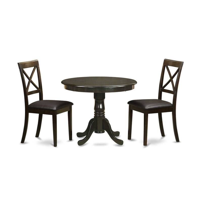 HomeStock 3-Piece Round Cappuccino Finish Solid Wood Top Dining Table with 2 Chairs