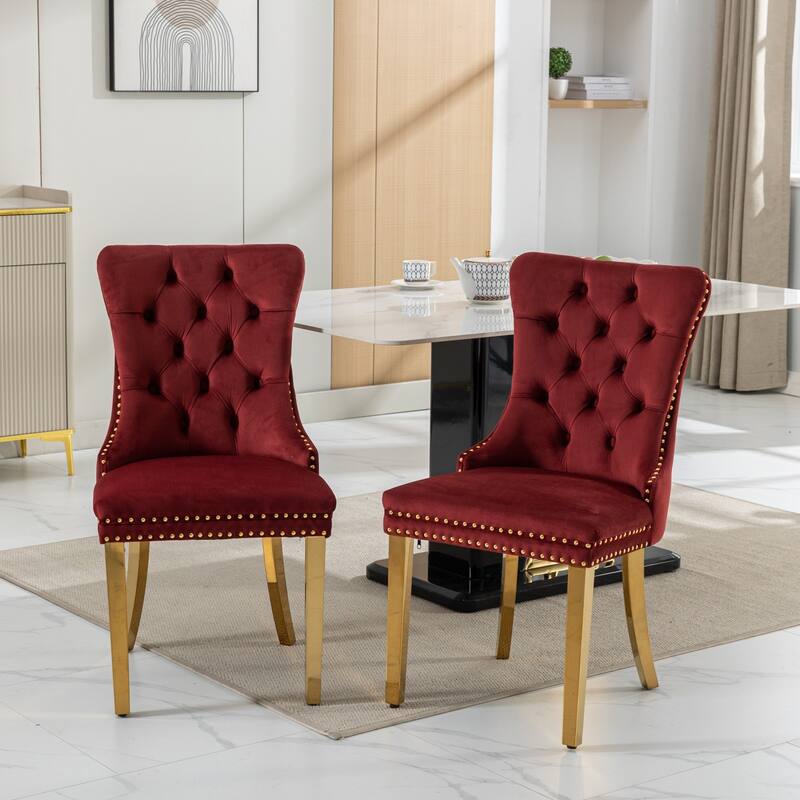 High-end Tufted Solid Wood Contemporary Velvet Upholstered Dining Chair with Golden Stainless Steel Plating Legs
