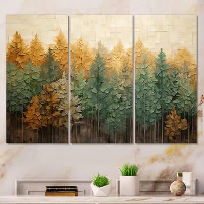 Designart "Green Beige Wild Forest Essence II" Tachisme Canvas Set of 3 - Modern Wall Art Set Green Wall Decor 3 Pieces