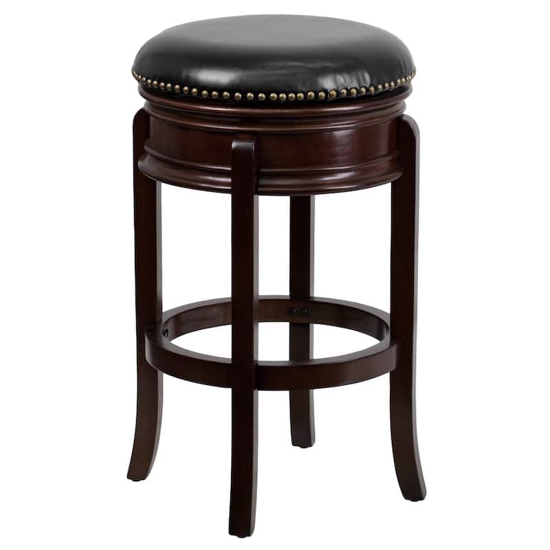 29'' High Backless Wood Barstool with Carved Apron and LeatherSoft Swivel Seat - 17"W x 17"D x 30"H