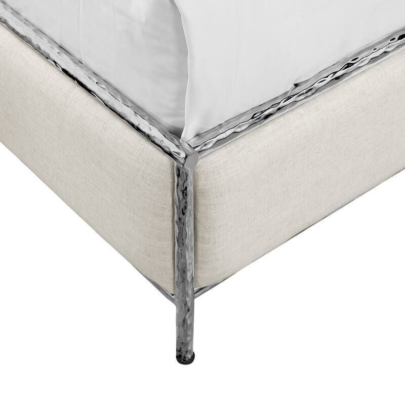 Furniture of America Zayen Modern 3-Piece Upholstered Queen Size Hammered Metal Camelback Bedroom Set with 2 Nightstands