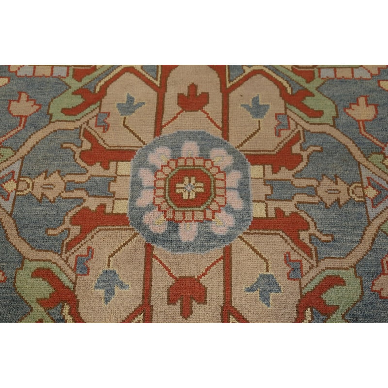 Geometric Heriz Serapi Indian Large Rug Hand-Knotted Pink Wool Carpet - 9'10" x 13'9"
