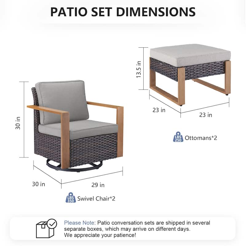 Pocassy 4 Pieces Outoor Patio Swivel Chair Ottoman Set