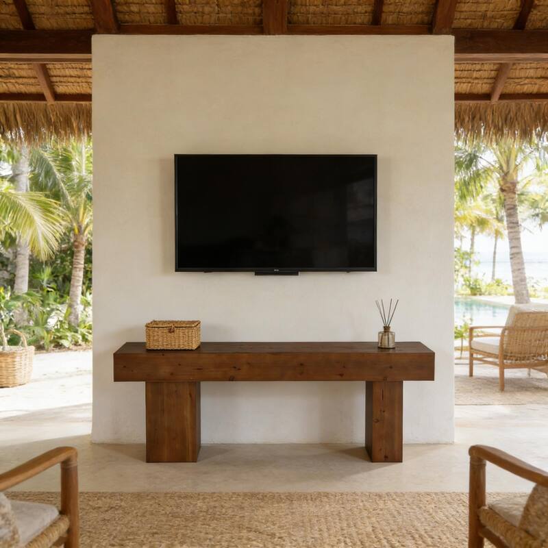 Solid Wood TV Stand for 55/60/65/75 Inch TVs, Entertainment Center Media Console Table for Living Room Bedroom