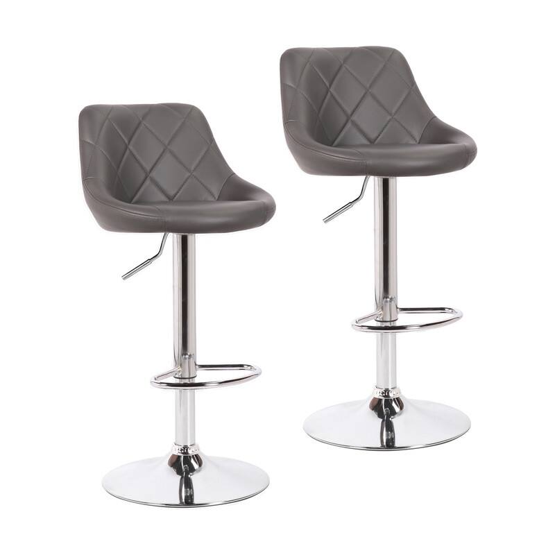 Porthos Home Rea Swivel Adjustable Height Bar Stool, PU Leather, Chrome Base - Set of 2 - Dark Grey